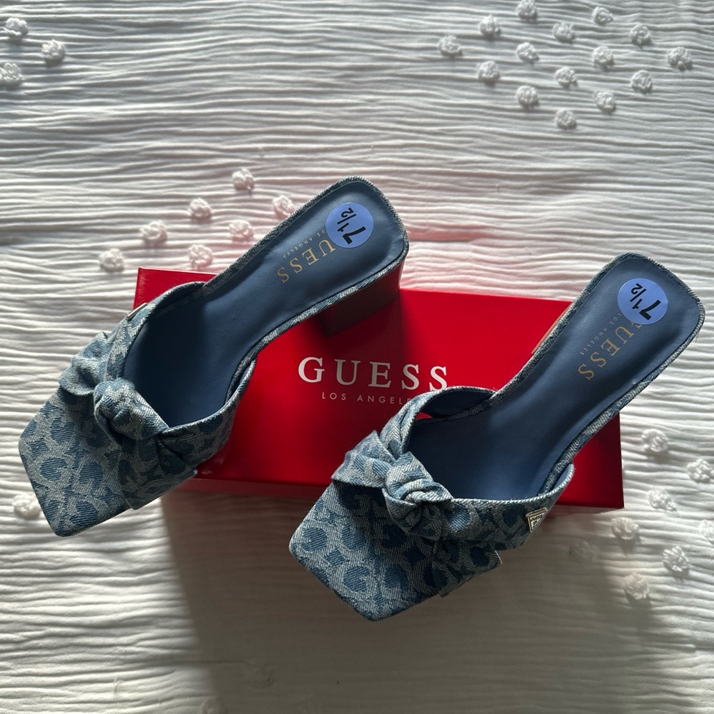 Guess Blue Patterned Mules with Knot Accent